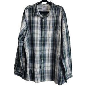 Carhartt Green Gray Plaid Button Down Relaxed Fit Long Sleeve Shirt Size 3X Tall